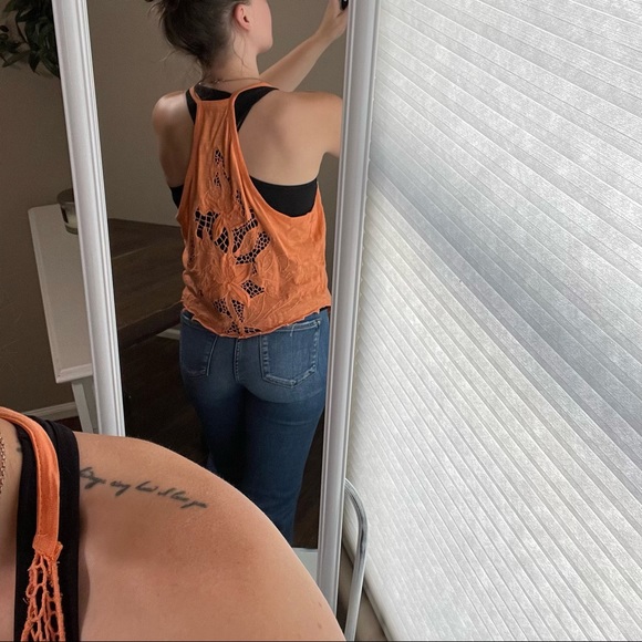 Free People orange Blossom floral coral CutOut Crop Top small embroidered - Picture 5 of 10